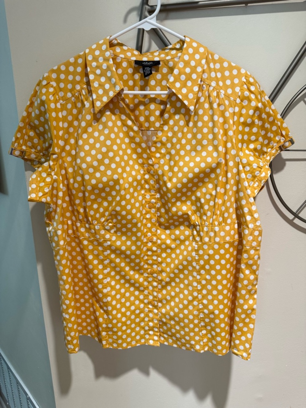 Alfani Yellow Polka Dot Short-Sleeve Blouse Size 18W Cotton Blend